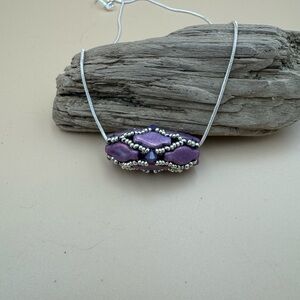 Handcrafted Purple Beaded Pendant Necklace On Sterling Silver Chain  85
